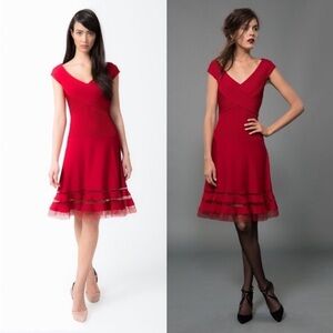 Tadashi Shoji Pintuck Jersey Portrait Red Dress Sz Medium Cocktail Party Formal